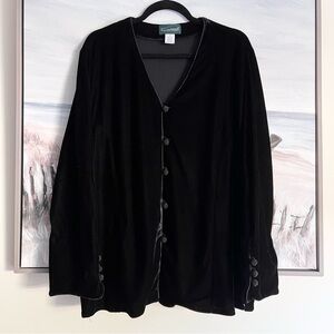 Harve Benard Black Velvet Cardigan Sz 2X Collarless Button Front Plus Size Chic